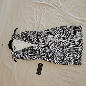 Bebe, white tiger print, plunge neckline dress, size small